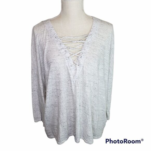 Three Dots Nepps Criss Cross Tie Front Gray Marled Tee XL - Picture 1 of 8
